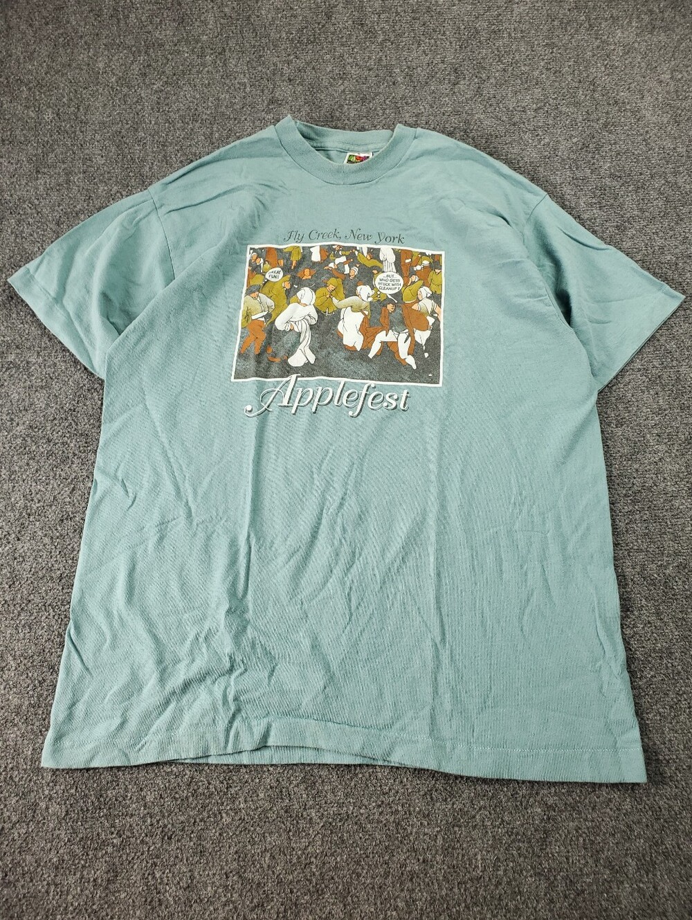 Vintage 90s Fly Creek New York Applefest T Shirt XL Teal Green Cider Mill